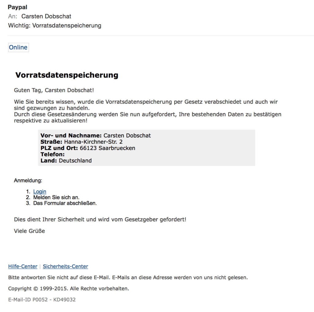 Vorratsdatenspeicherung-Spam