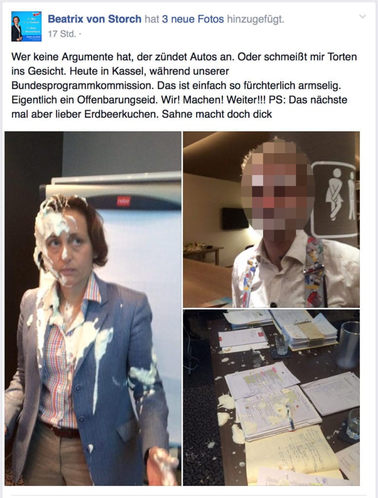 Beatrix von Storch getortet, Screenshot vom Facebook-Profil der Dame