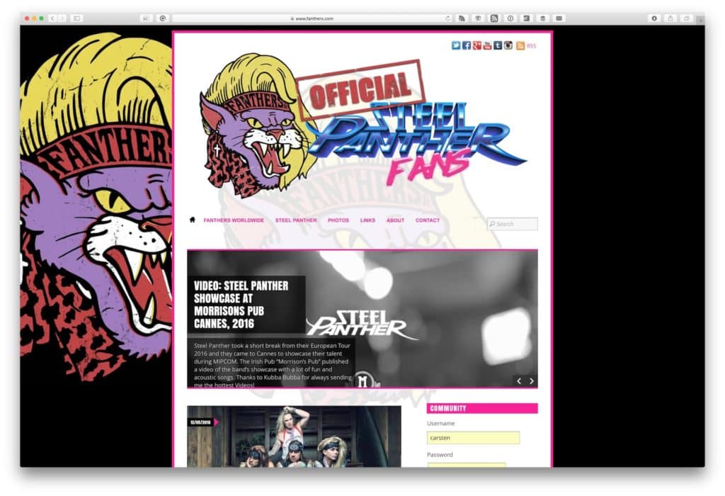 Technische Betreuung von Fanthers Worldwide, dem offiziellen Fanclub von Steel Panther.