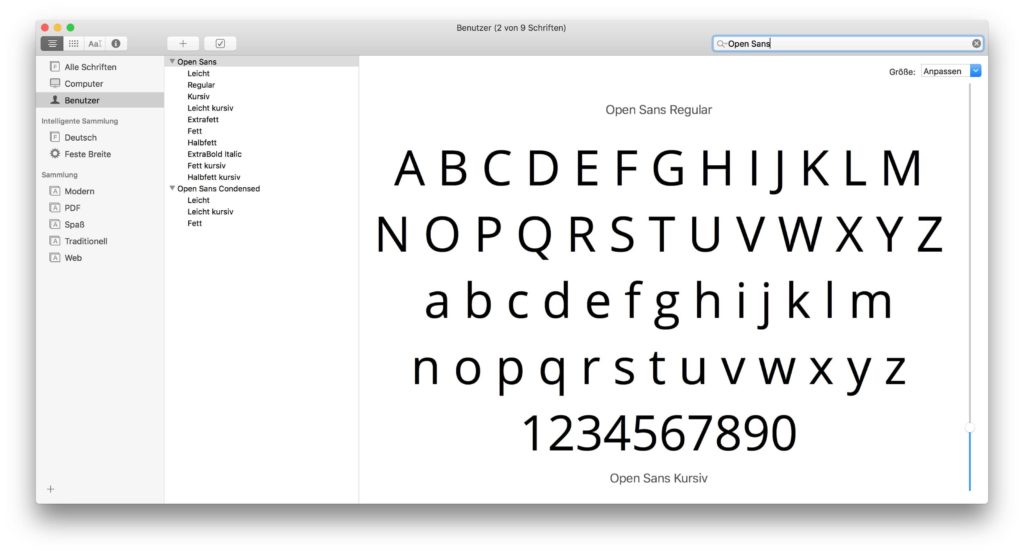 Open Sans die ganze Familie lokal auf dem Mac