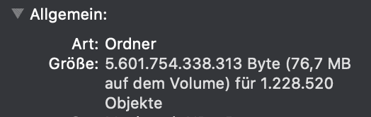 Screenshot Größeninfo Dropbox lokal auf einem Mac